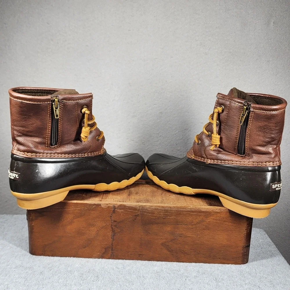 Sperry Saltwater Duck Boots‎ Womens 7.5 to 8 Girls 6 Brown Waterproof Rain Shoes